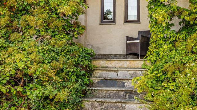 Man får en fornemmelse av å være et sted i Frankrike når man går i steintrappen opp til boligen.