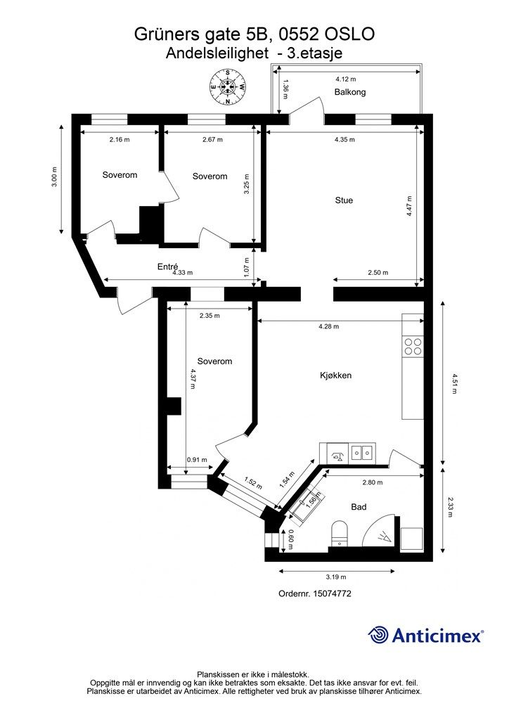 Planløsning. Boligen ligger i sin helhet i indre gård - fritt for trafikkstøy. 