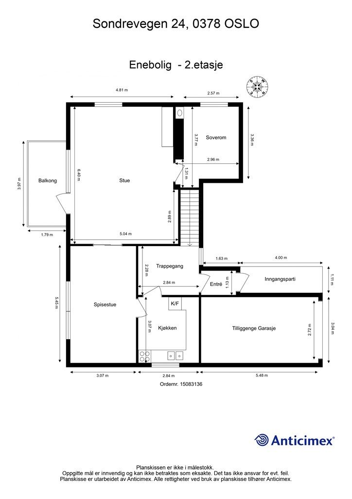 2. etasje inneholder entré, trappegang, stue, spisestue, kjøkken og soverom.