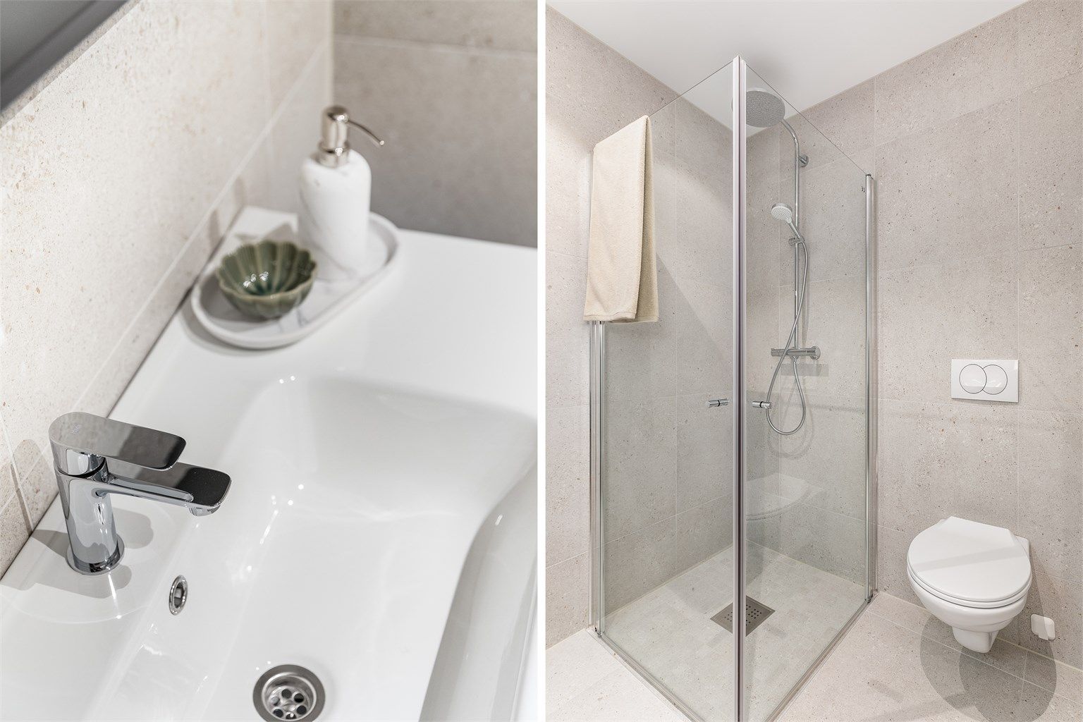 Arealkrevende vaskemaskin og tørketrommel har dedikert plass i teknisk rom fremfor på badet.