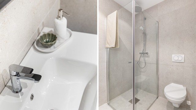 Arealkrevende vaskemaskin og tørketrommel har dedikert plass i teknisk rom fremfor på badet.