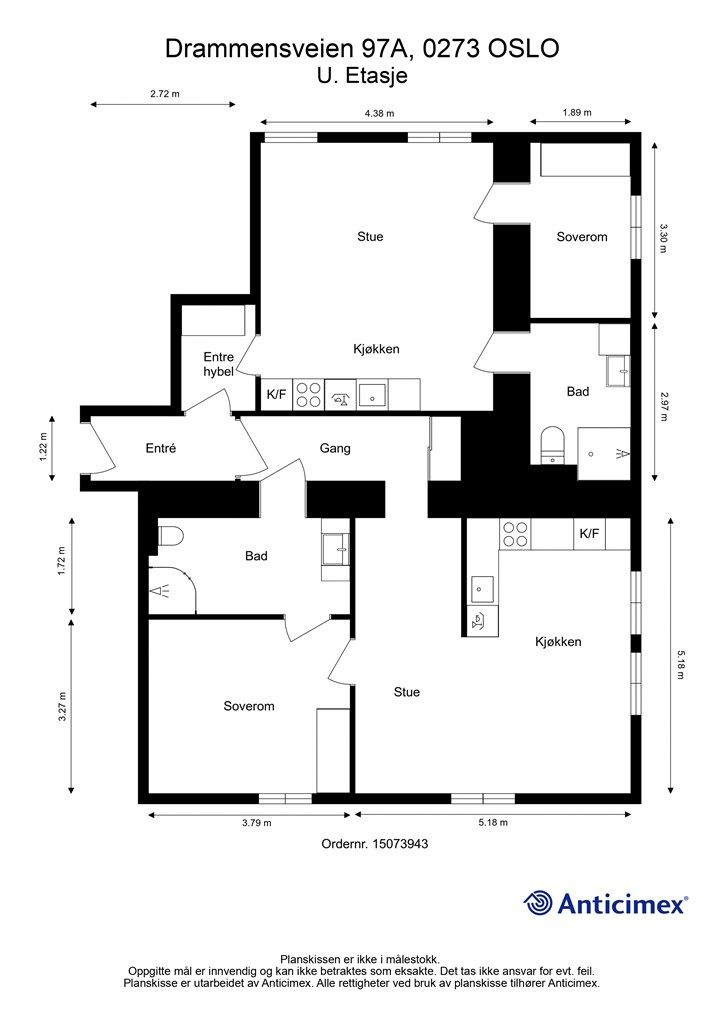 Plantegning: hoveddel og hybeldel. Vi begynner med hoveddelen