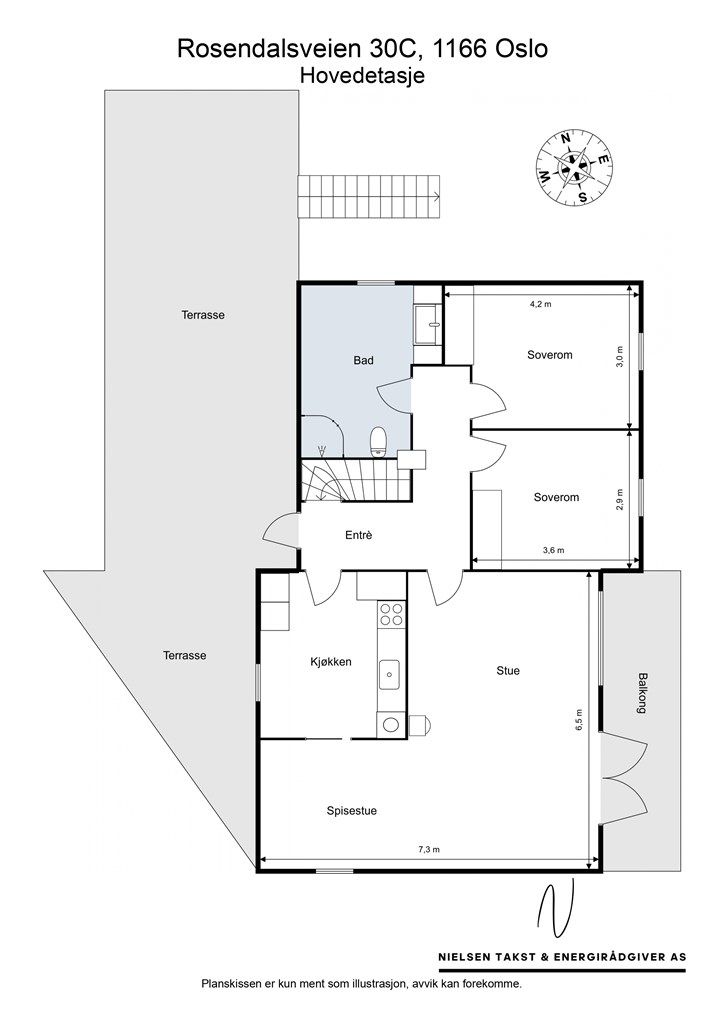 Plantegning hovedetasje.
