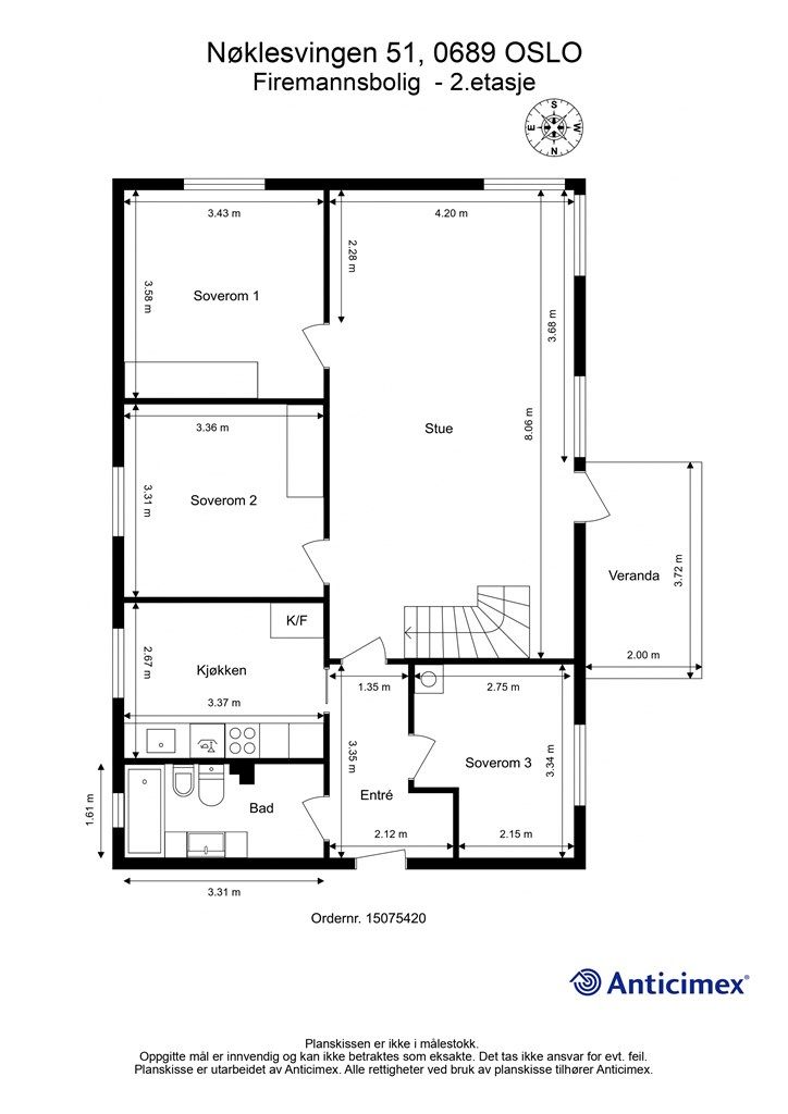 Plantegning - firemannsbolig - 2. etasje.