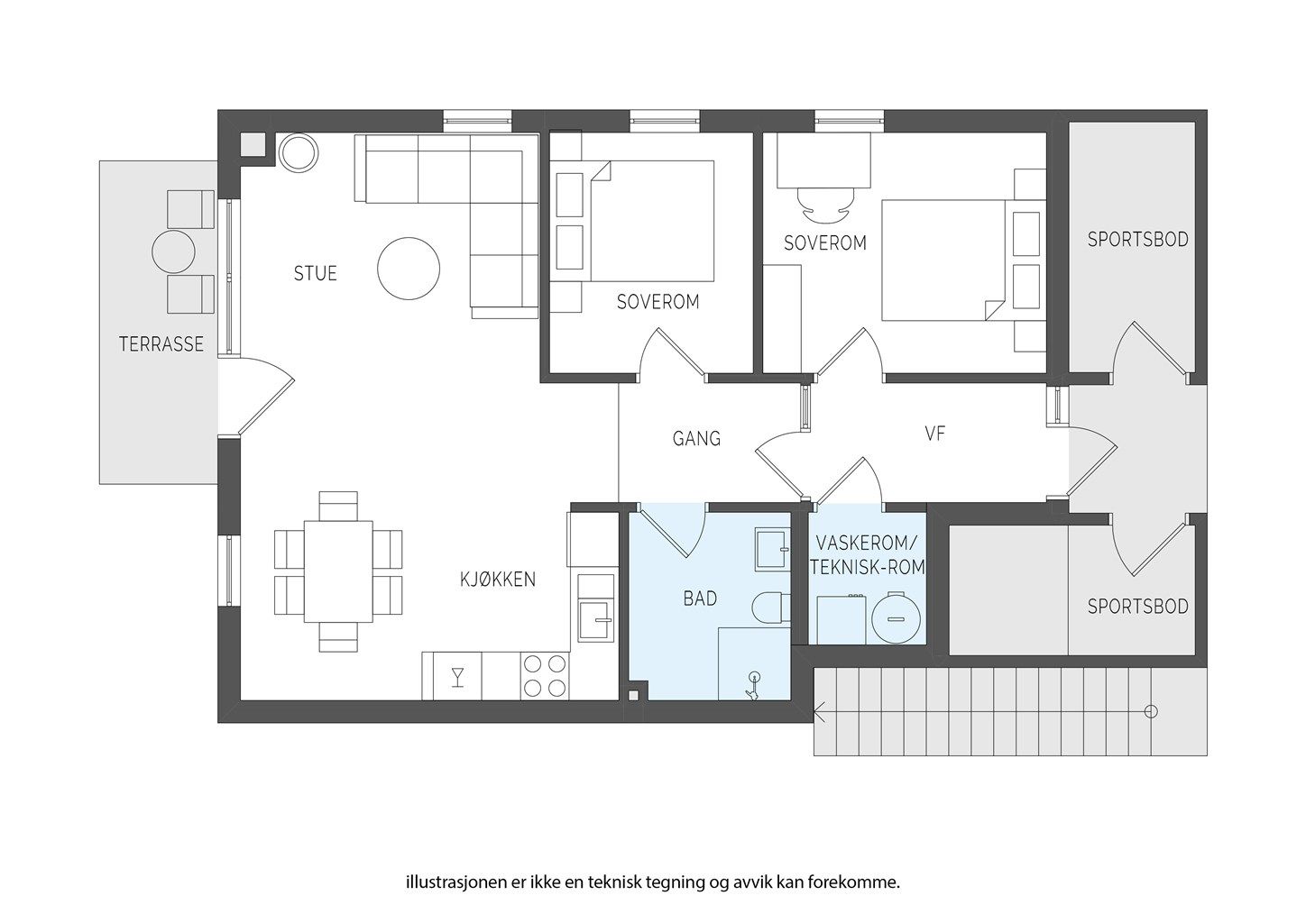 Holandsveien - plantegning 1. etasje - høyre side. Boddører vil bli flyttet.