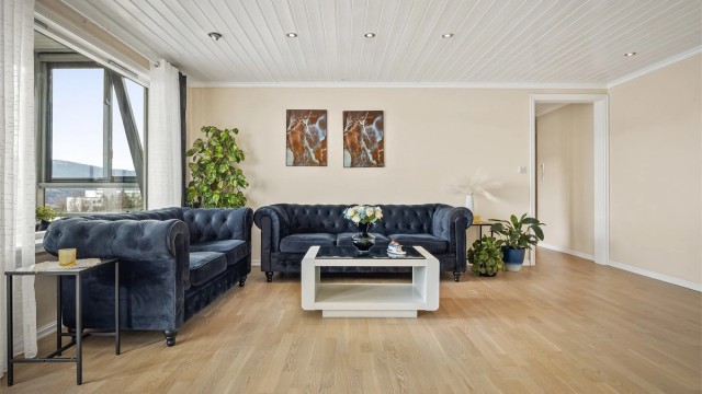 Store vindusflater gir rikelig med naturlig lys inn i oppholdsrommene.