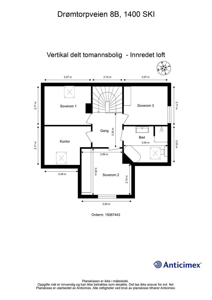 Plantegning - Innredet loft