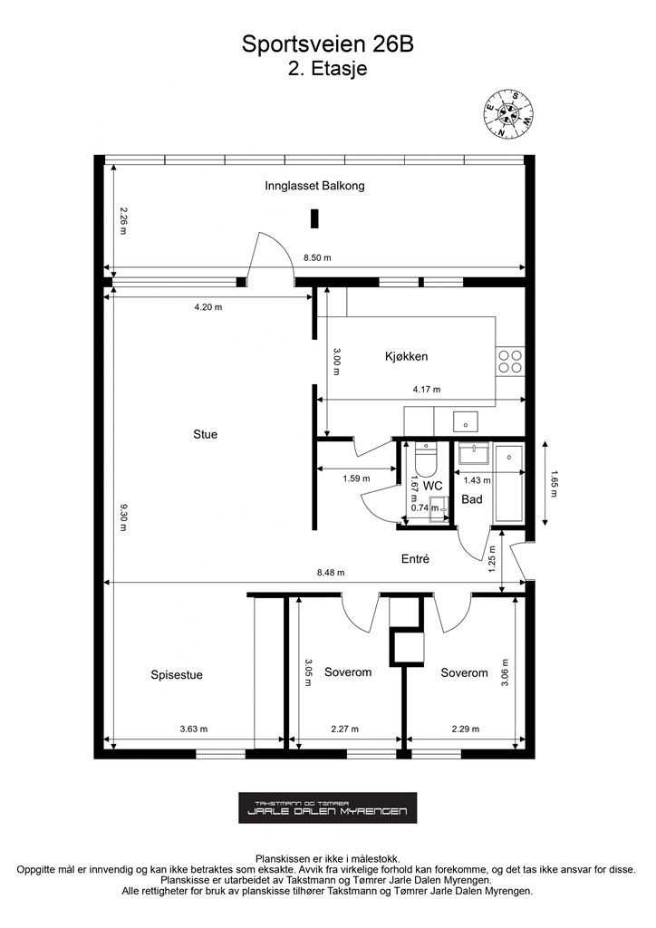 Leiligheten har en arealeffektiv planløsning på 79 m²