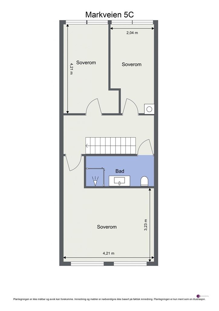 2. etasje er en praktisk soveavdeling med tre soverom og bad.