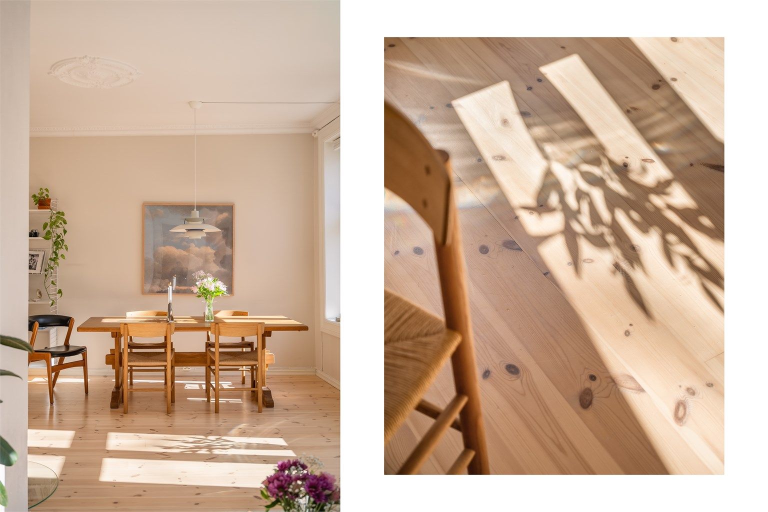 Lys og gjennomgående leilighet med klassiske detaljer som god takhøyde, stukkatur, heltre gulv og peisovn