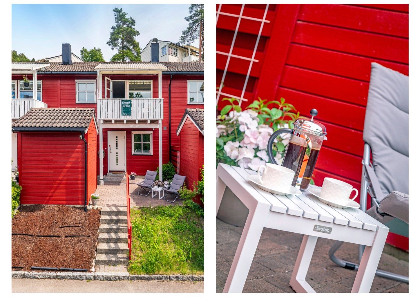 Idyllisk inngangsparti med plass til en sittegruppe