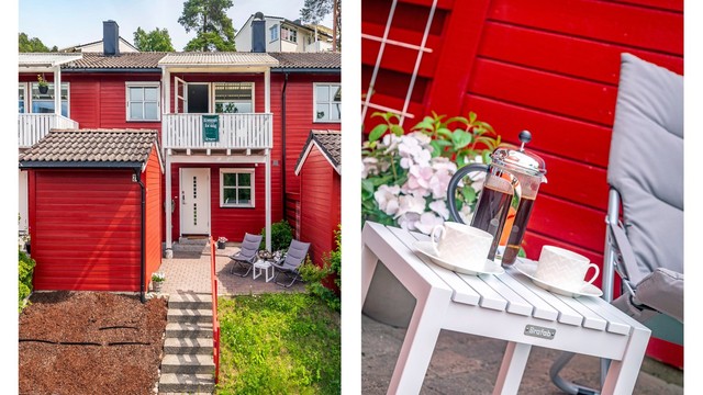 Idyllisk inngangsparti med plass til en sittegruppe