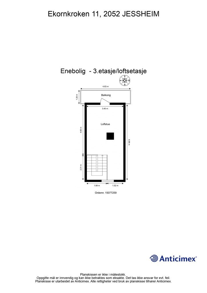 Plantegning 3.etasje/loftsetasje.