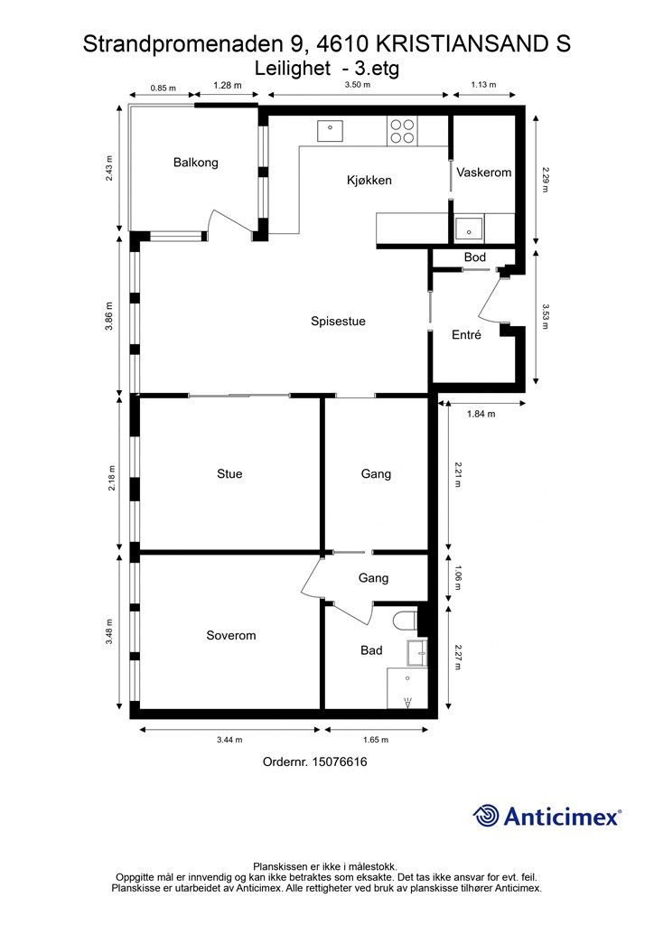 3.Etasje - 2D plantegning med mål