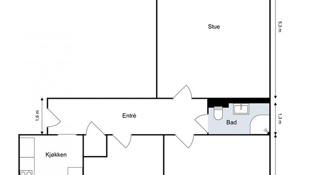 Leiligheten har en arealeffektiv og gjennomgående planløsning med adkomst til alle rom fra entréen.