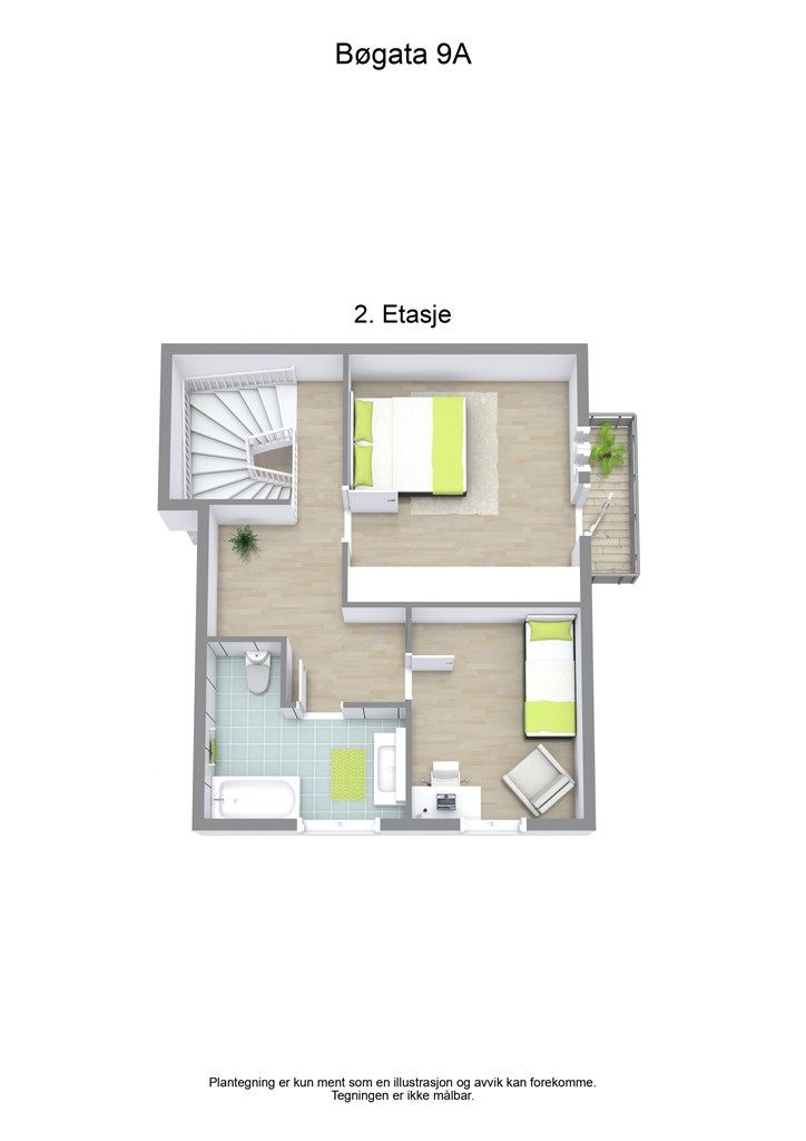 3 D plantegning 2. etasje/loft