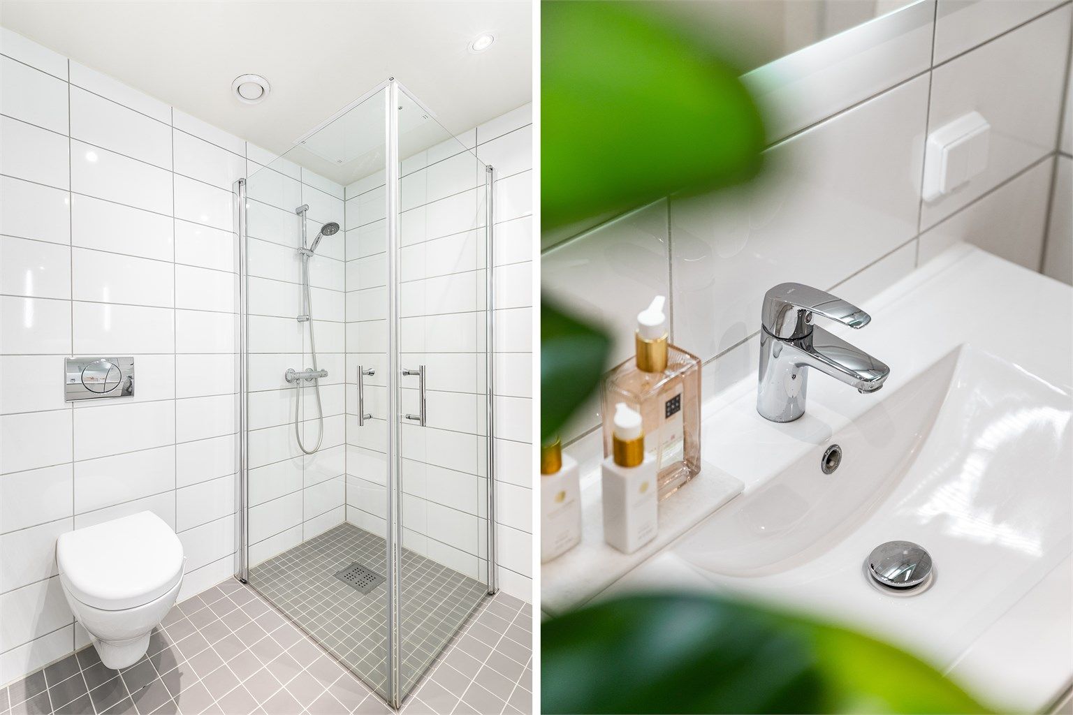 Dusjhjørnet glassdører kan være plassbesparende og svinges inn når det er ønskelig å maksimere den tilgjengelige gulvflaten i rommet.