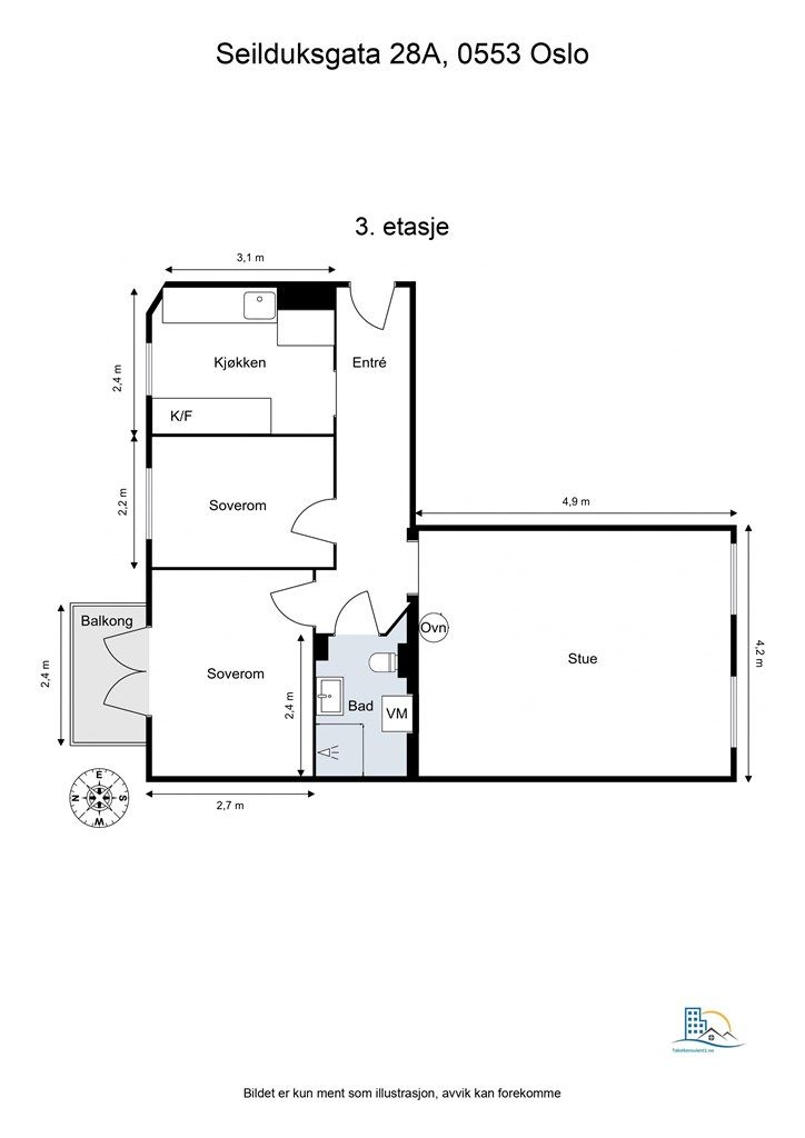 Leiligheten har en lys og praktisk planløsning.