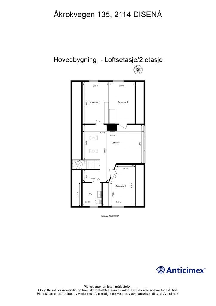 Plantegning - Loftsetasje / 2. etasje. 