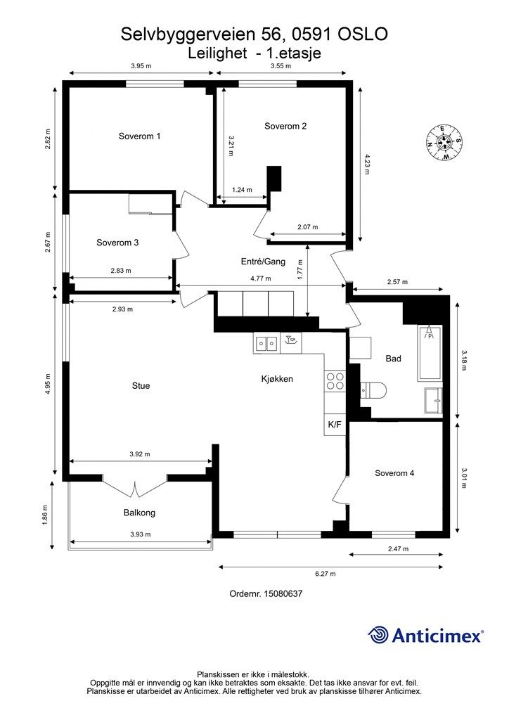 Alternativ plantegning med fire soverom