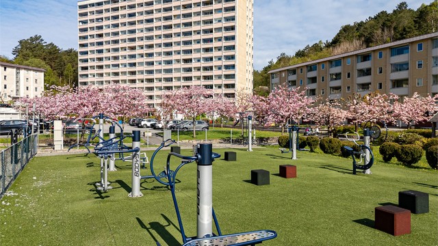 Borettslaget har velholdte og parkmessig opparbeidede uteområder.