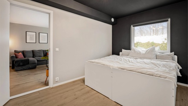 Leiligheten har ett soverom som er plassert ved siden av stuen