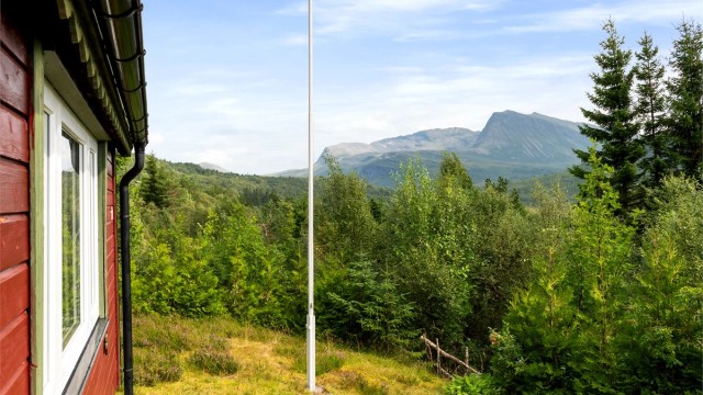 Tomten er opparbeidet med plenareal og ligger fint til i terrenget