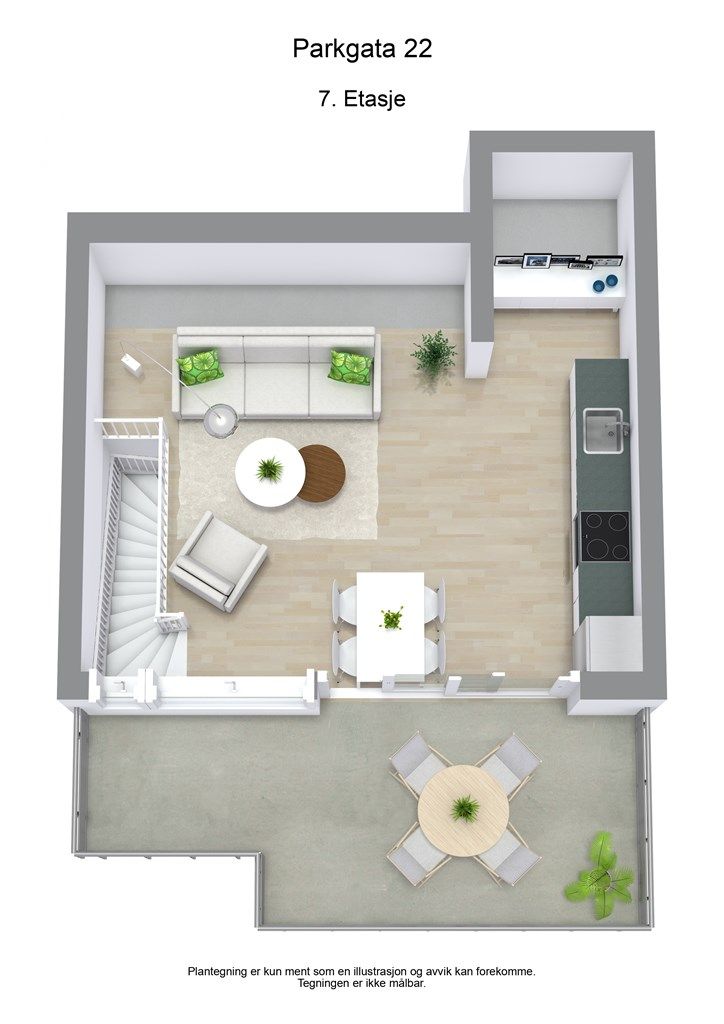 3 D plantegning 7. etasje