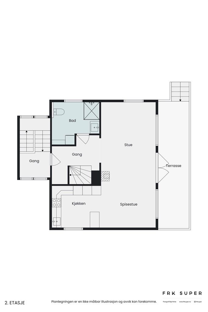 Planskisse 2 etasje- hoveddel. Velfungerende og praktisk planløsning.