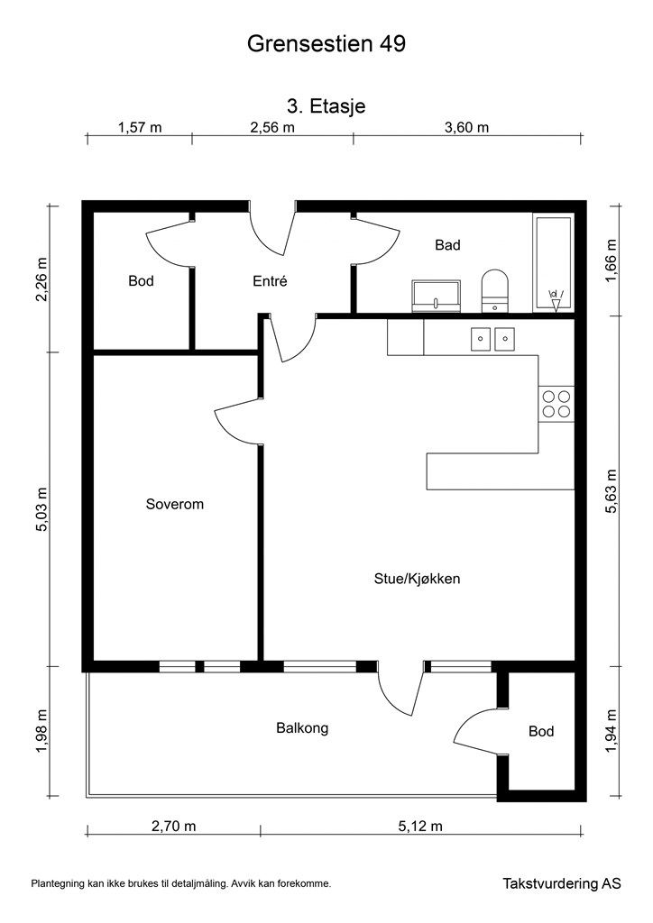 Målsatt planskisse - Grensestien 49 - 3. etasje