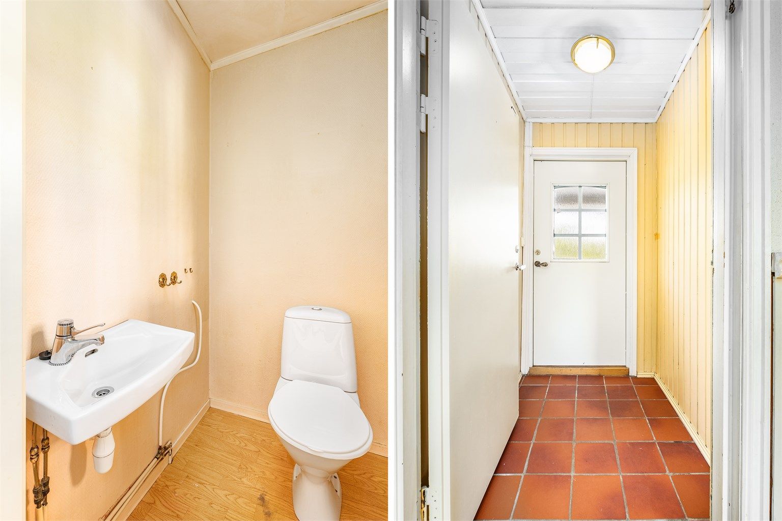 Klosett inngår i separat toalettrom som tilstøter badet og er tilgjengelig fra entreen.