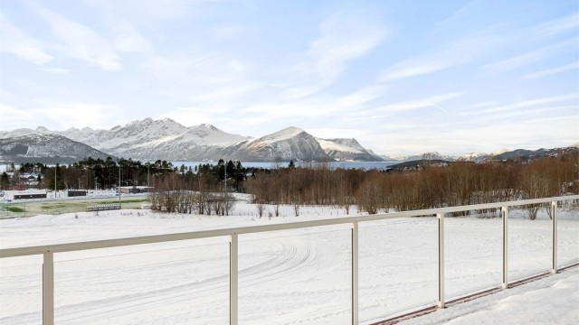 Utsikten strekker seg mot Storfjorden og de majestetiske Sunnmørsalpene.