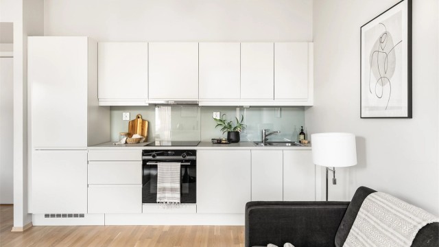 Kjøkkenet er velholdt, i likhet med leiligheten for øvrig.