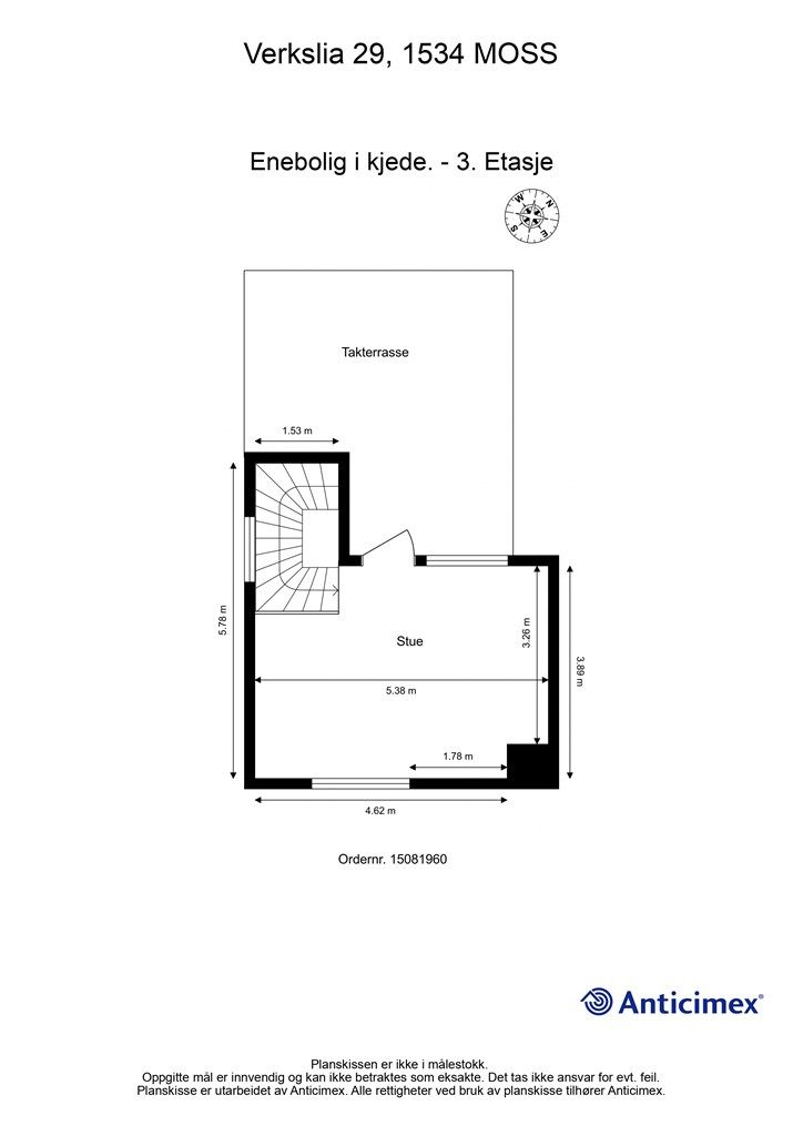 Veiledende skisse av tredje etasje / øvre plan.
