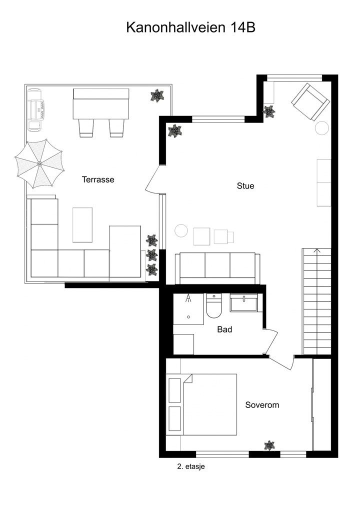 Plan 2 - 4. etasje - Møblert plantegning
