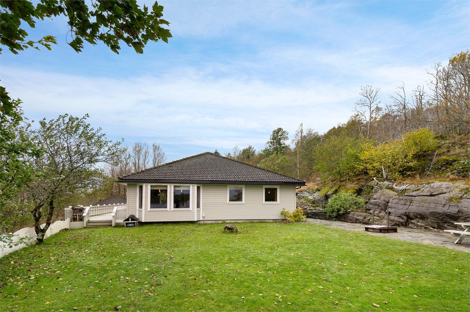 Stor, velstelt eiendom med fin beliggenhet i terrenget. 