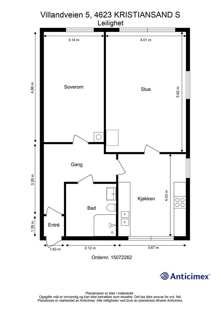 1. Etasje - 2D plantegning med mål