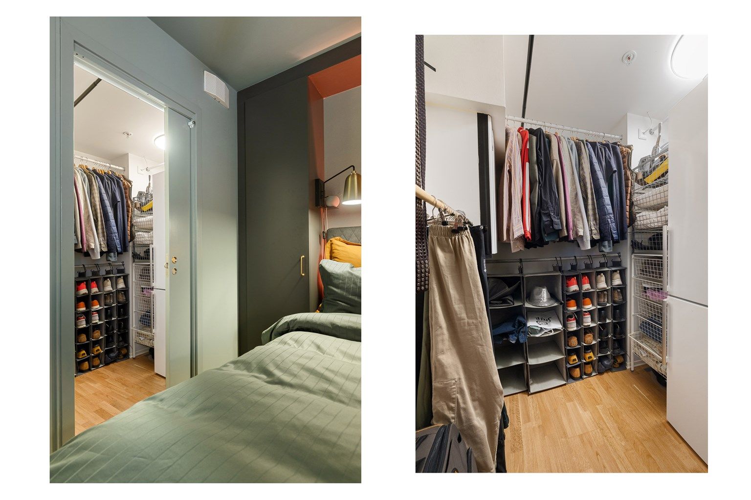 Soverommet har eget walk-in closet, innredet med en arealeffektiv garderobeløsning.