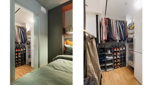 Soverommet har eget walk-in closet, innredet med en arealeffektiv garderobeløsning.