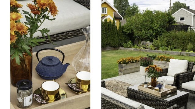 Uteplassen er et naturlig samlingspunkt på varme dager.