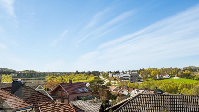 Flott utsikt fra loftstue.
