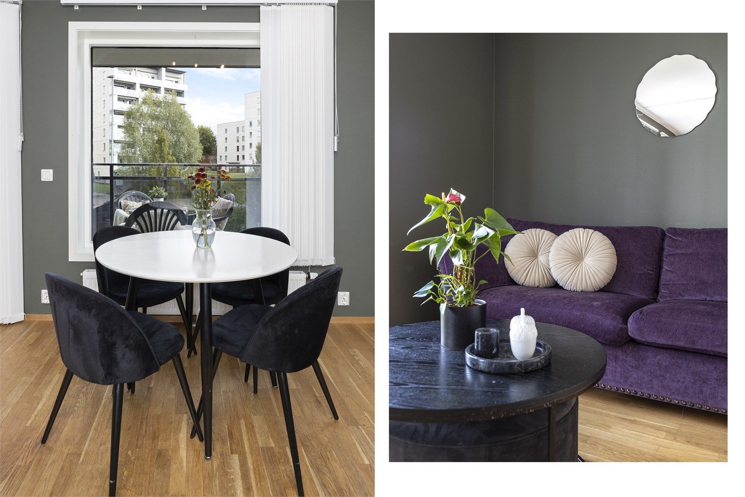 Her er det plass til å møblere med sofa, tilhørende salongbord og en spisegruppe om ønskelig. 