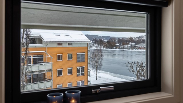 Fra soveromsvinduet er det et fint utsyn mot Drammenselva.