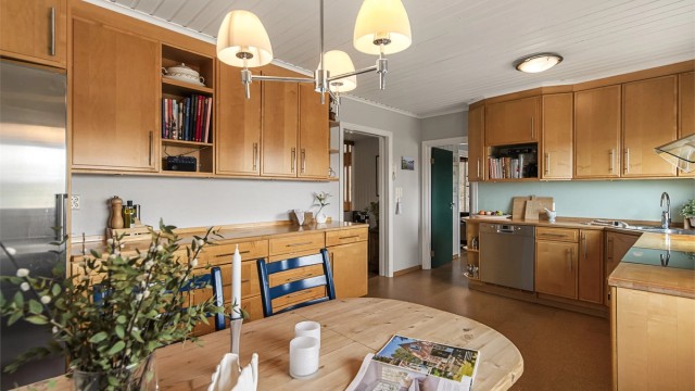Godt med skap- og benkeplass. Kjøleskap medfølger handelen.