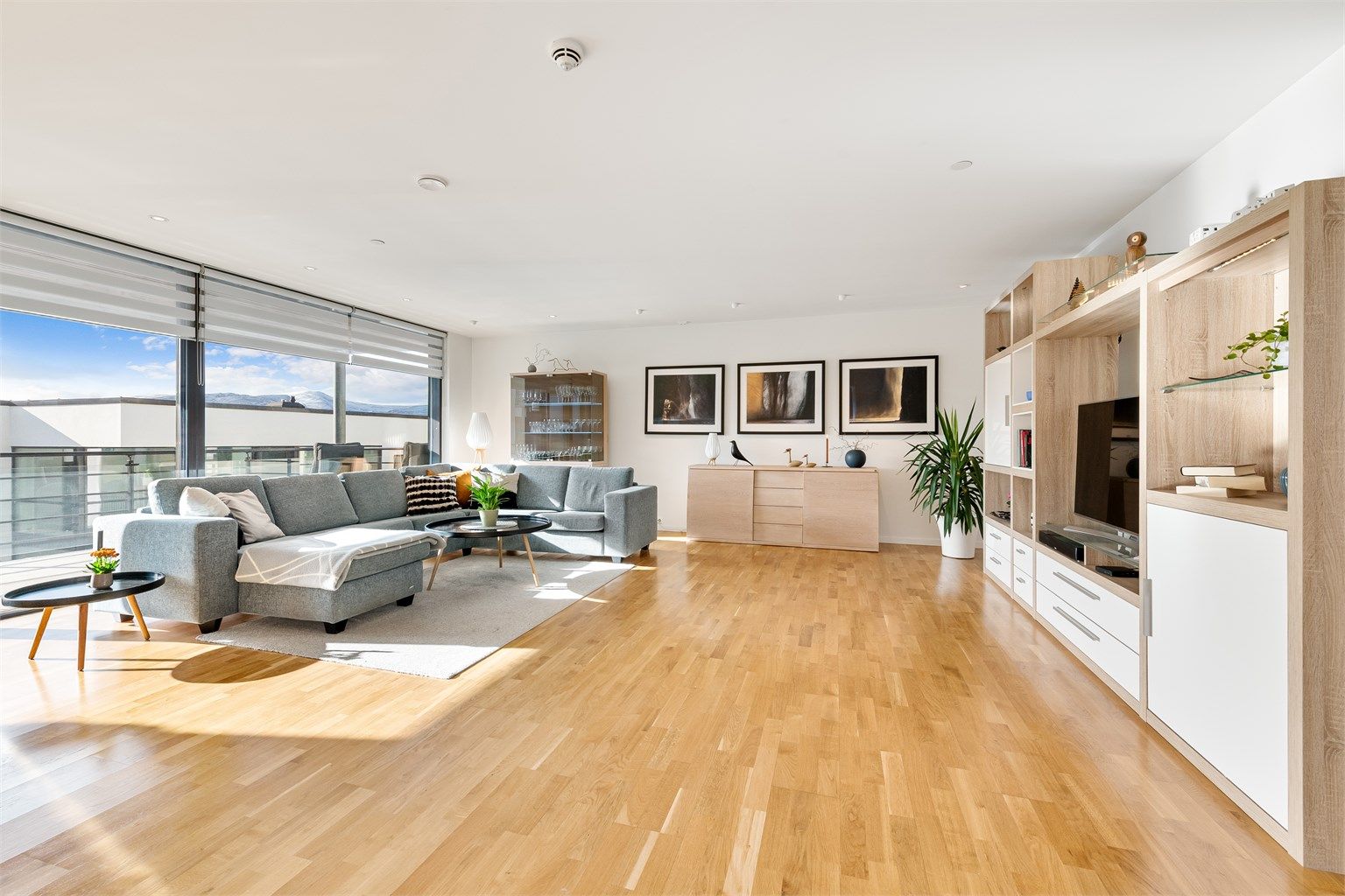 Store vindusflater mot syd gir godt med naturlig lysinnslipp i stuen