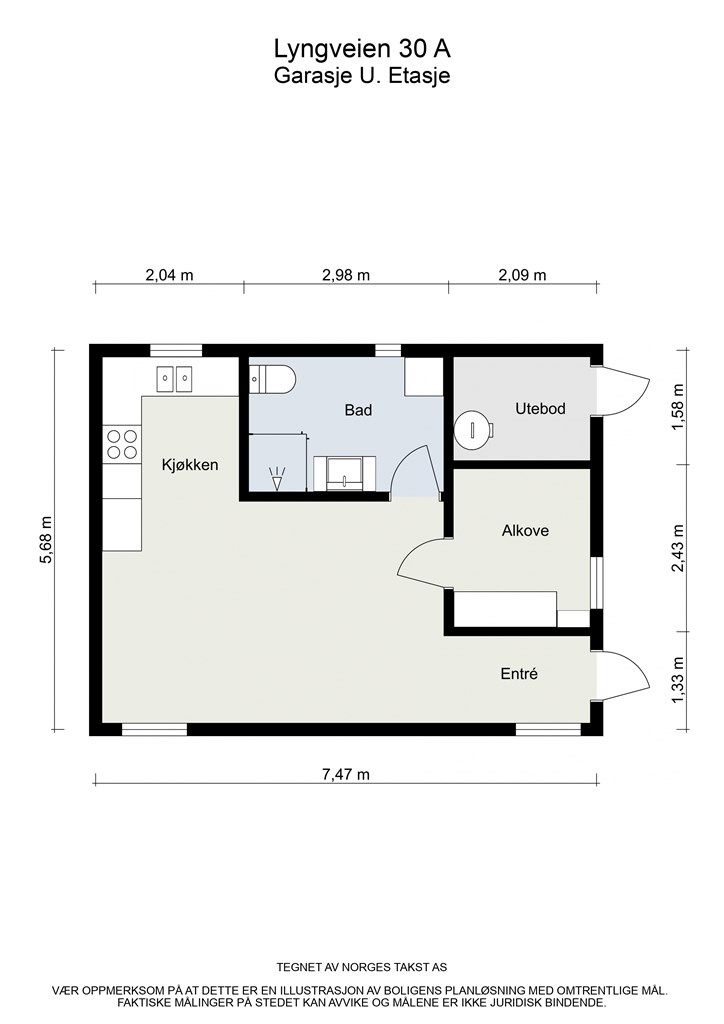 Plantegning- Separat leilighet i underetasjen i garasjebygget