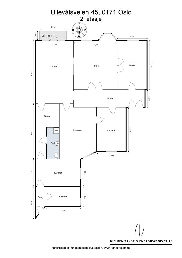 Leiligheten på 162 m² har en fleksibel planløsning med store rom og god romfordeling.