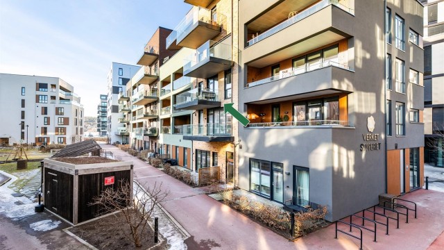 Leiligheten er i sin helhet orientert i sydlig retning og inn mot Torget - Støperiets fine gårdsrom.
Fotograf; Børge Oppegård.