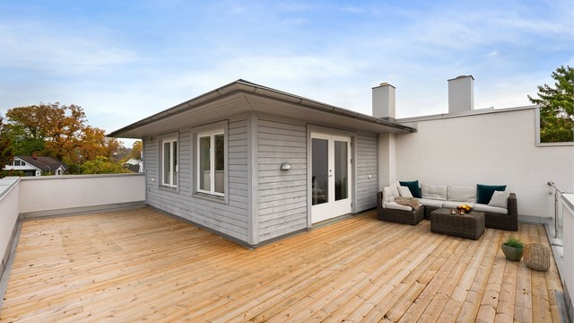 Delikat funkisbolig med solrik takterrasse, garasje og flott planløsning. Foto: Zovenfra