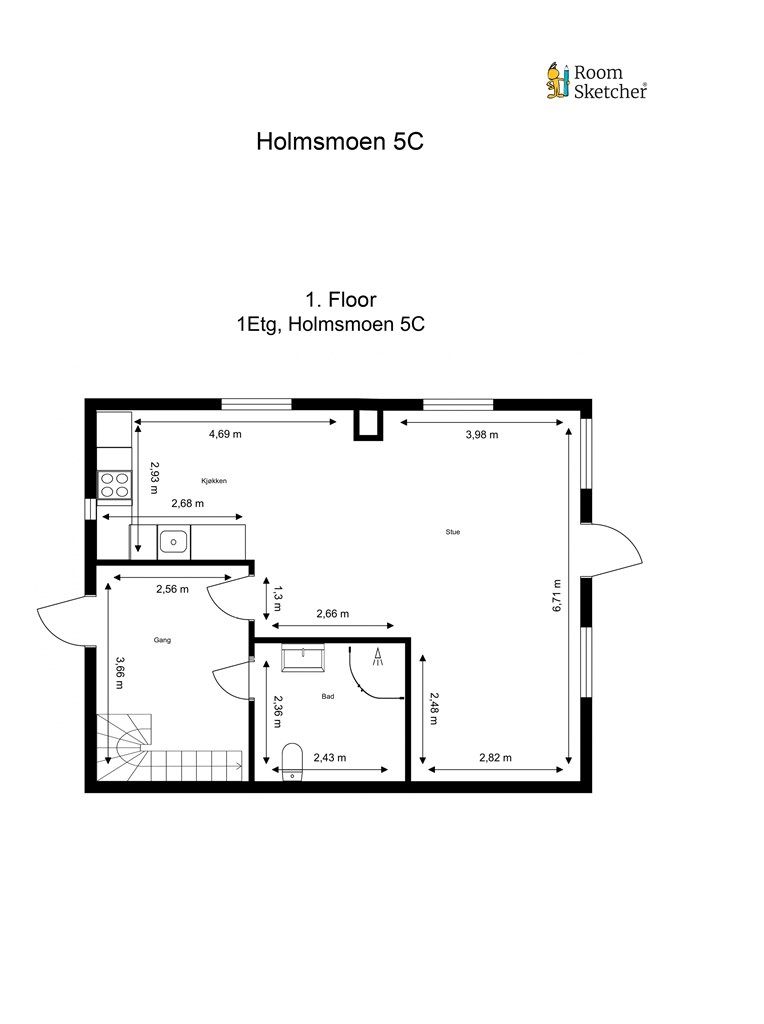 Målsatt plantegning, 1. etasje